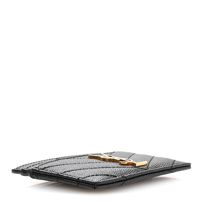 Saint Laurent Grain De Poudre Matelasse Chevron Monogram Credit Card Case Black 4 of 8
