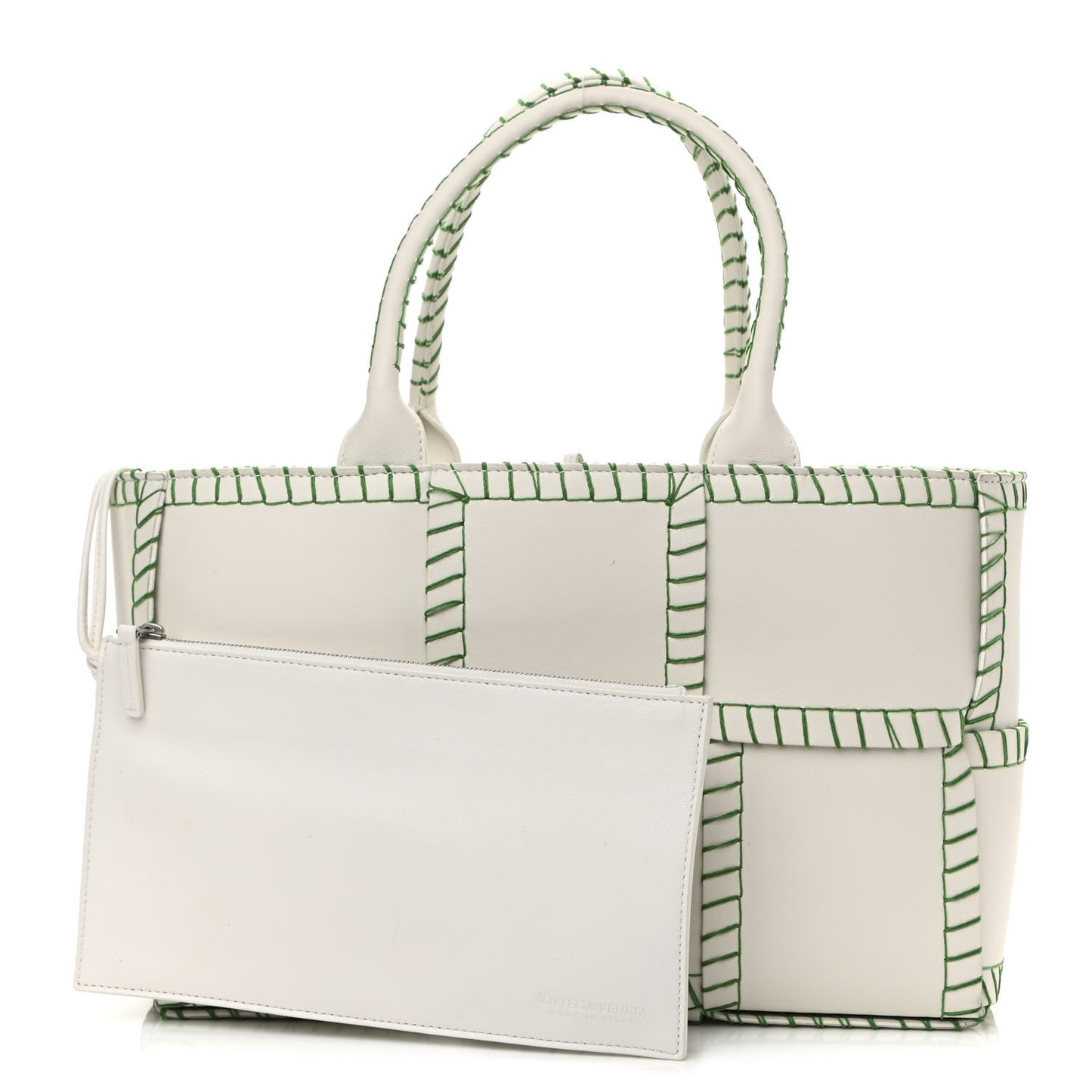 Nappa Maxi Intrecciato Overlock Stitched Small Arco Tote White Parakeet