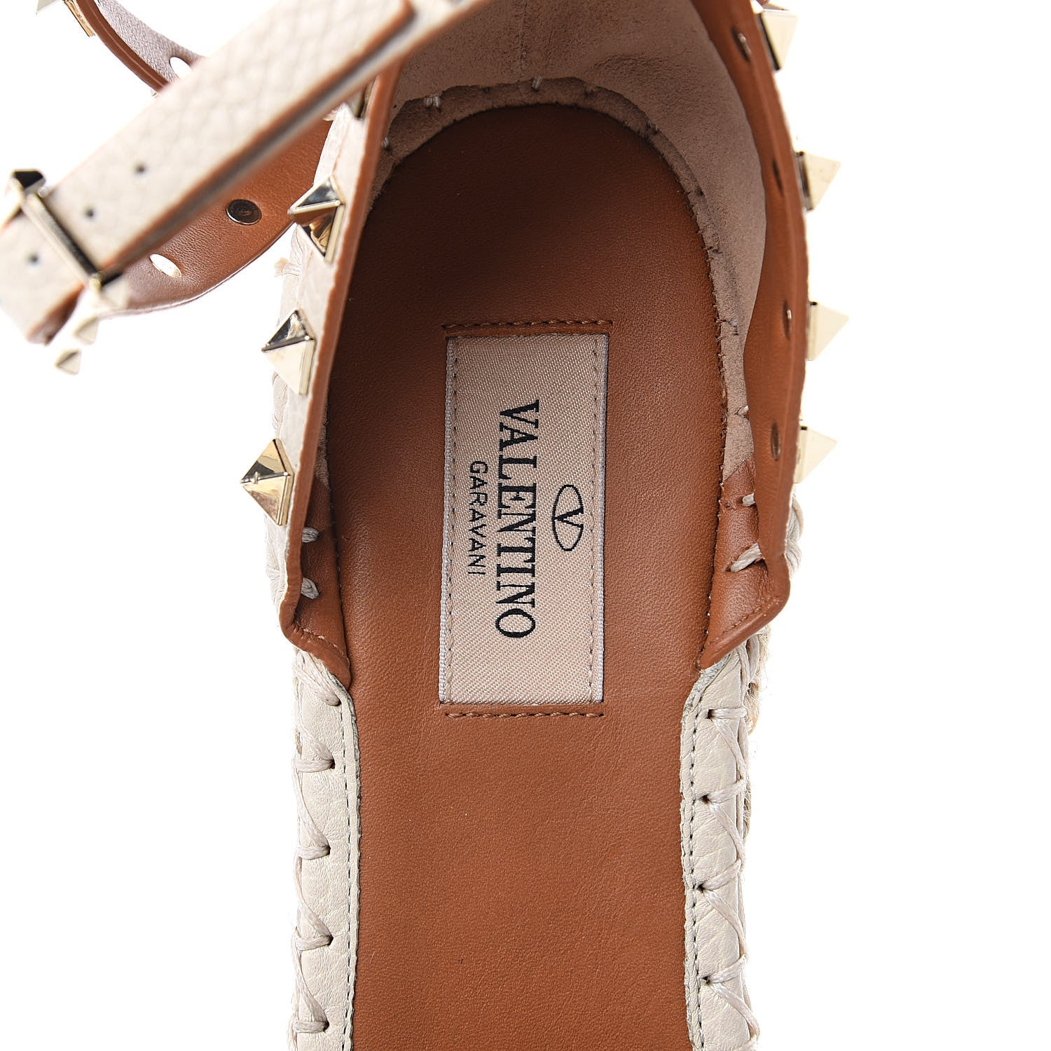 Valentino Garavani Grained Calfskin Rockstud Ankle Wrap Espadrille 15/85mm Wedges 41 Light Ivory 7 of 8