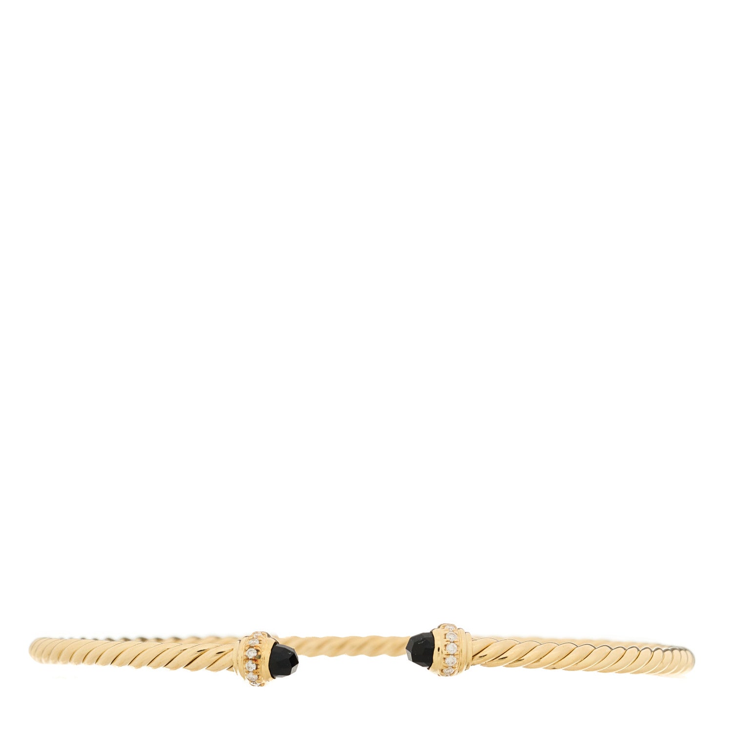 David Yurman 18K Yellow Gold Diamond Black Onyx 3mm Cablespira Bracelet 1 of 3