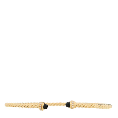 David Yurman 18K Yellow Gold Diamond Black Onyx 3mm Cablespira Bracelet 1 of 3
