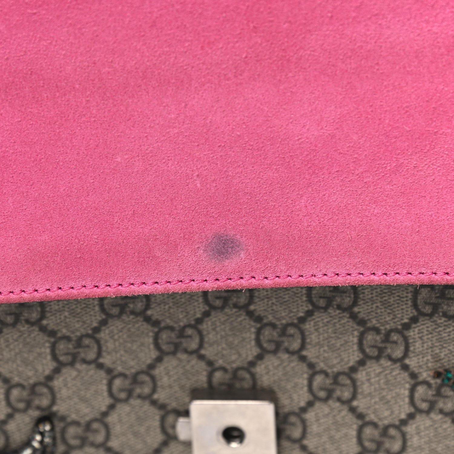 Gucci GG Supreme Monogram Suede Pierced Heart Embroidered Medium Dionysus Shoulder Bag Beige Ebony Pink Tropical Flower 9 of 15