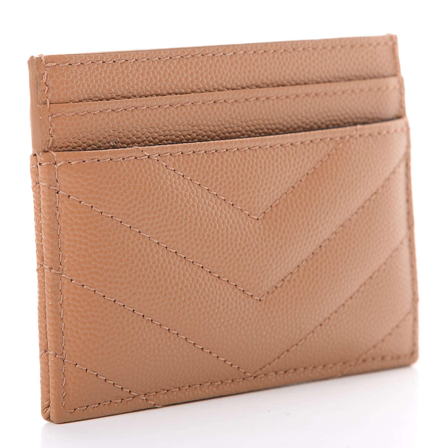 Saint Laurent Grain De Poudre Matelasse Chevron Monogram Credit Card Case Dune 2 of 7