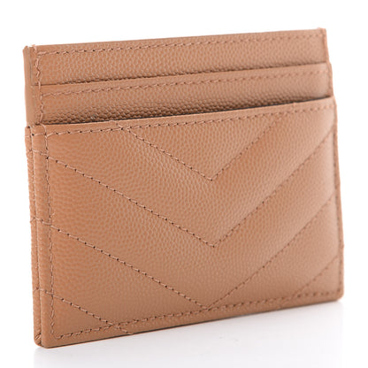 Saint Laurent Grain De Poudre Matelasse Chevron Monogram Credit Card Case Dune 2 of 7
