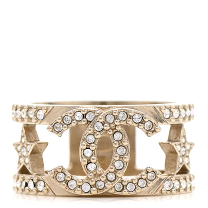 Chanel Metal Crystal CC Star Ring 52 Light Gold 1 of 5