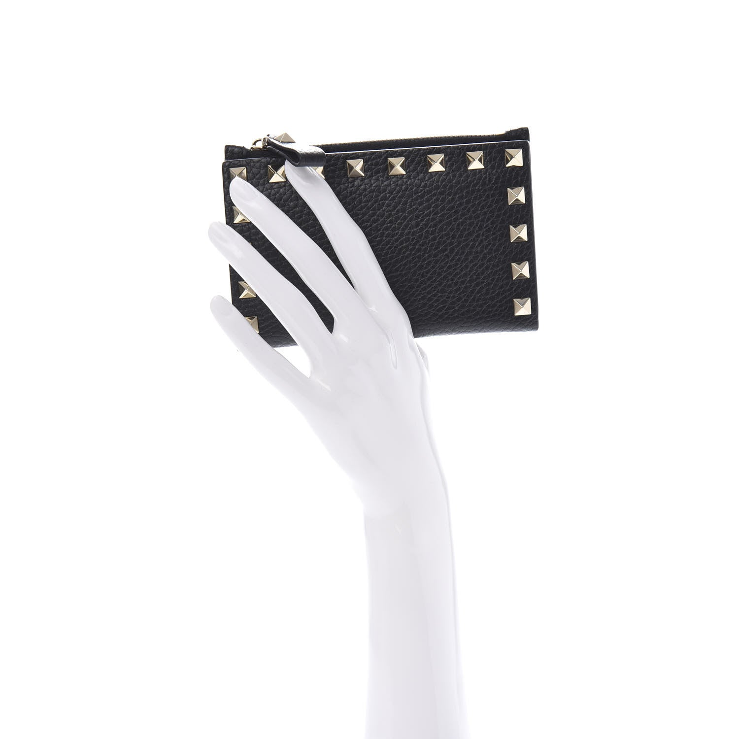 Valentino Garavani Pebbled Calfskin Rockstud Coin Case Card Holder Black 2 of 9