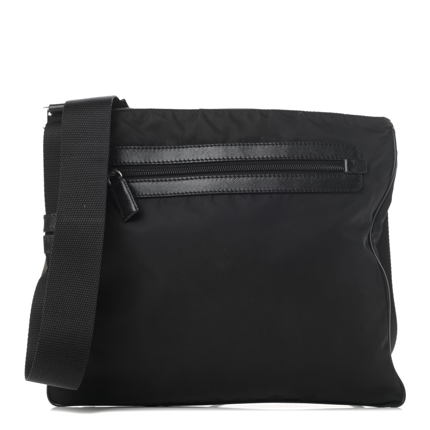 Nylon Saffiano Flat Messenger Bag Black