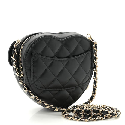 Chanel Lambskin Quilted CC In Love Heart Clutch With Chain Black 3 of 11