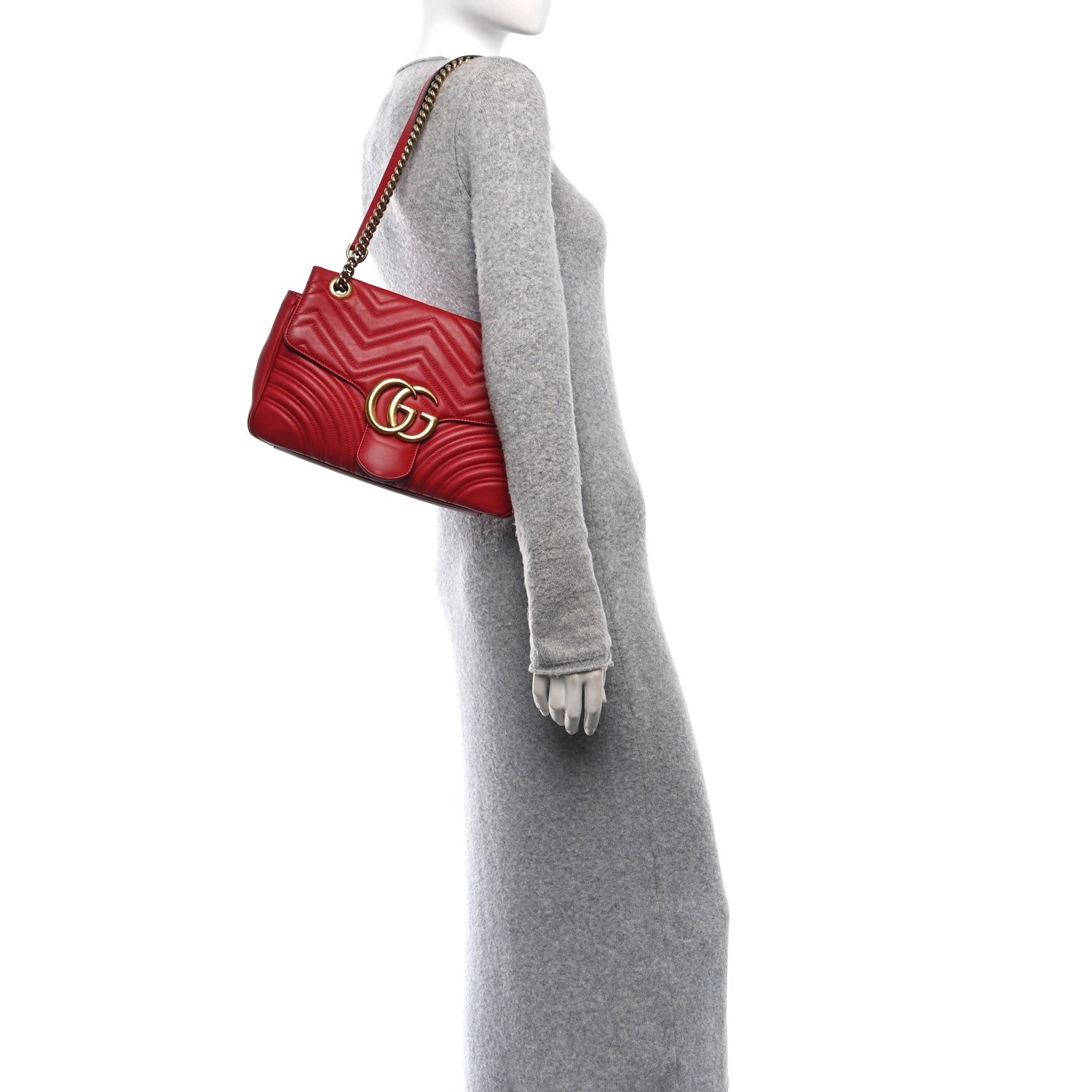 Gucci Calfskin Matelasse Medium GG Marmont Shoulder Bag Hibiscus Red 2 of 10