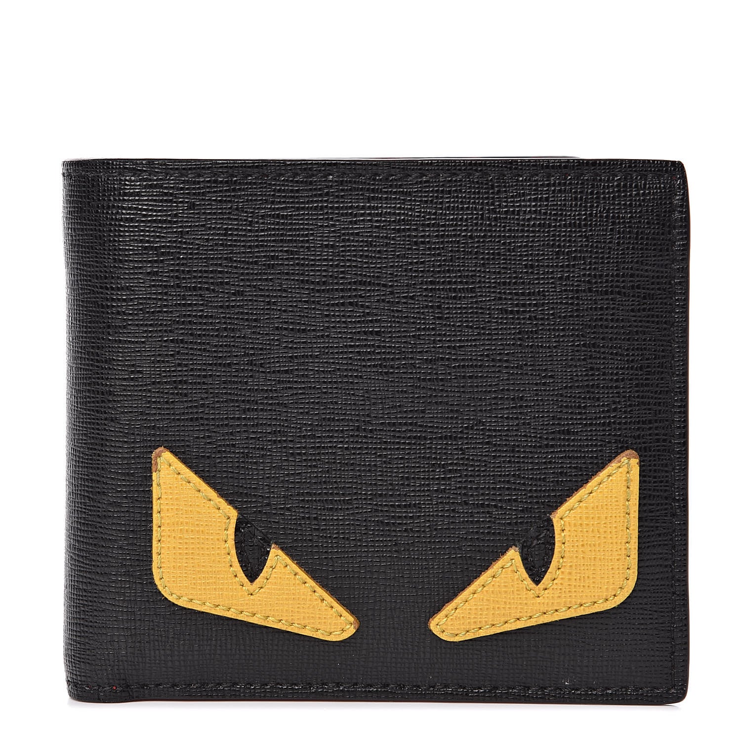 Fendi Vitello Elite Monster Eyes Inlay Bi-Fold Wallet Black Giallo Rosso 1 of 9
