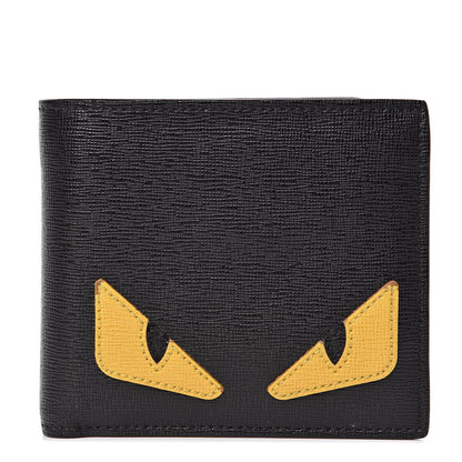 Fendi Vitello Elite Monster Eyes Inlay Bi-Fold Wallet Black Giallo Rosso 1 of 9