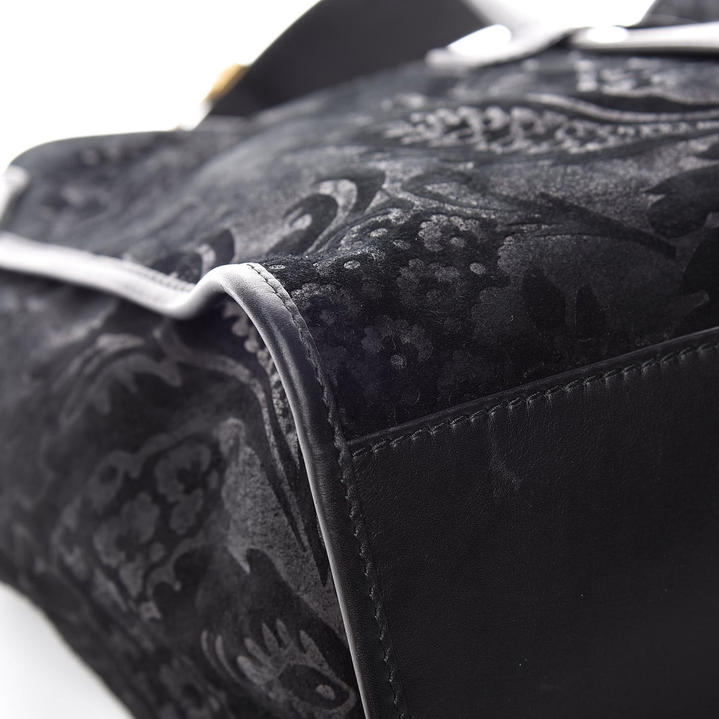 Nubuck Brocade Medium Soft Stirrup Shoulder Bag Black