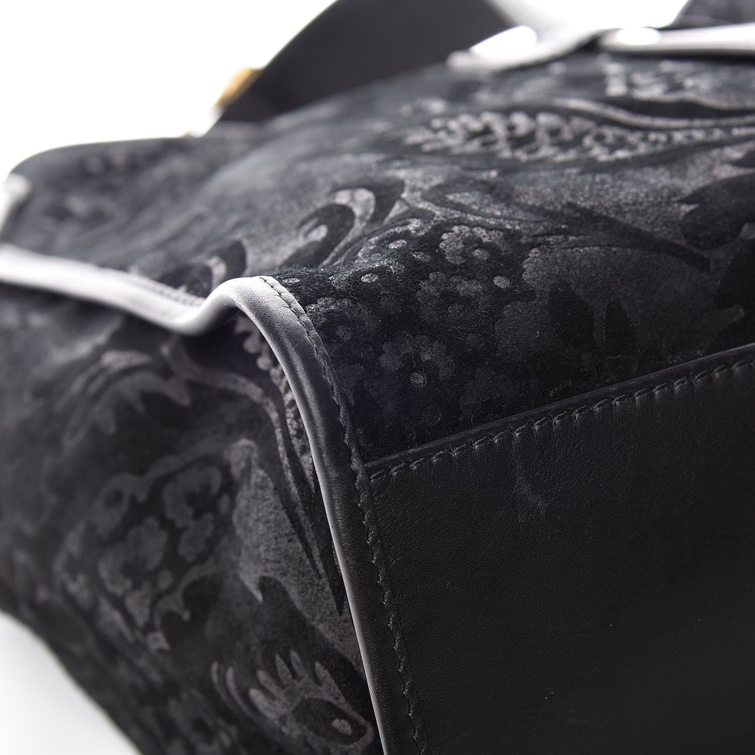 Gucci Nubuck Brocade Medium Soft Stirrup Shoulder Bag Black 11 of 15