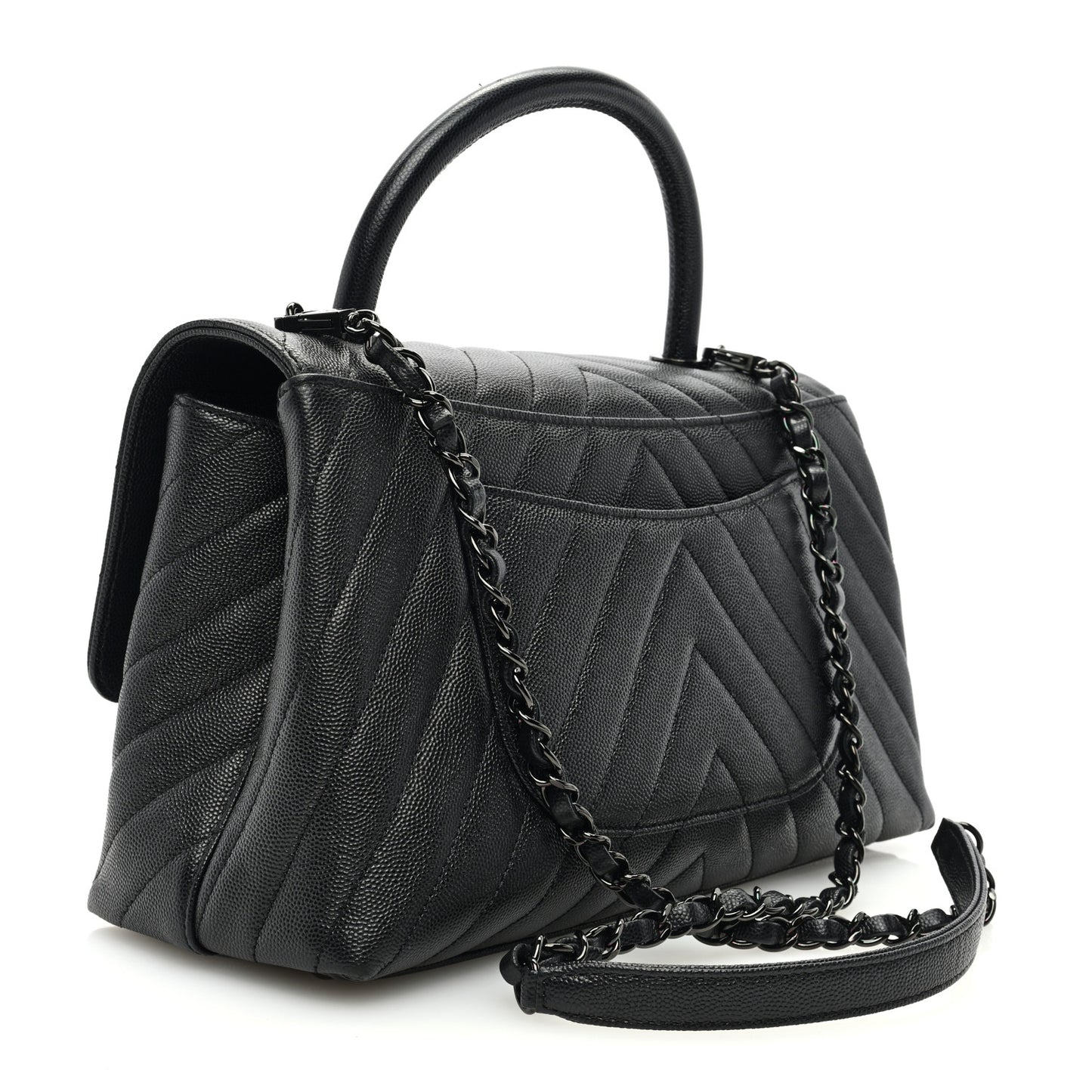 Caviar Chevron Quilted Small Coco Handle Flap So Black
