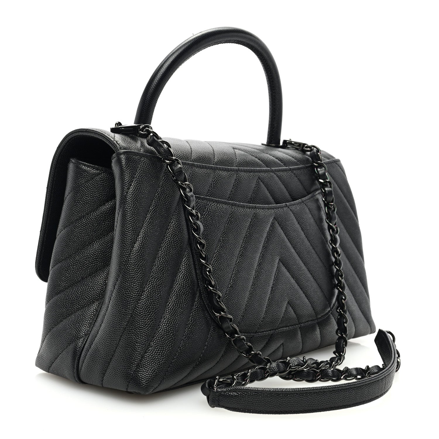 Chanel Caviar Chevron Quilted Small Coco Handle Flap So Black 2 of 10