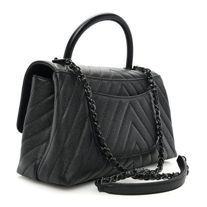 Chanel Caviar Chevron Quilted Small Coco Handle Flap So Black 2 of 10
