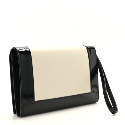 Saint Laurent Nappa Patent Calfskin Two-Toned Monogram Pouch Alabastro Black 3 of 9