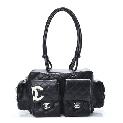 Chanel Calfskin Quilted Small Cambon Multipocket Reporter Black White 1 of 13