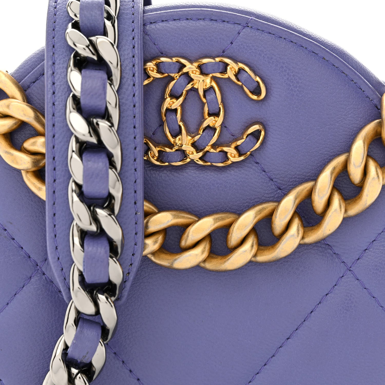 Chanel Lambskin Quilted Chanel 19 Round Clutch With Chain Purple 8 of 11