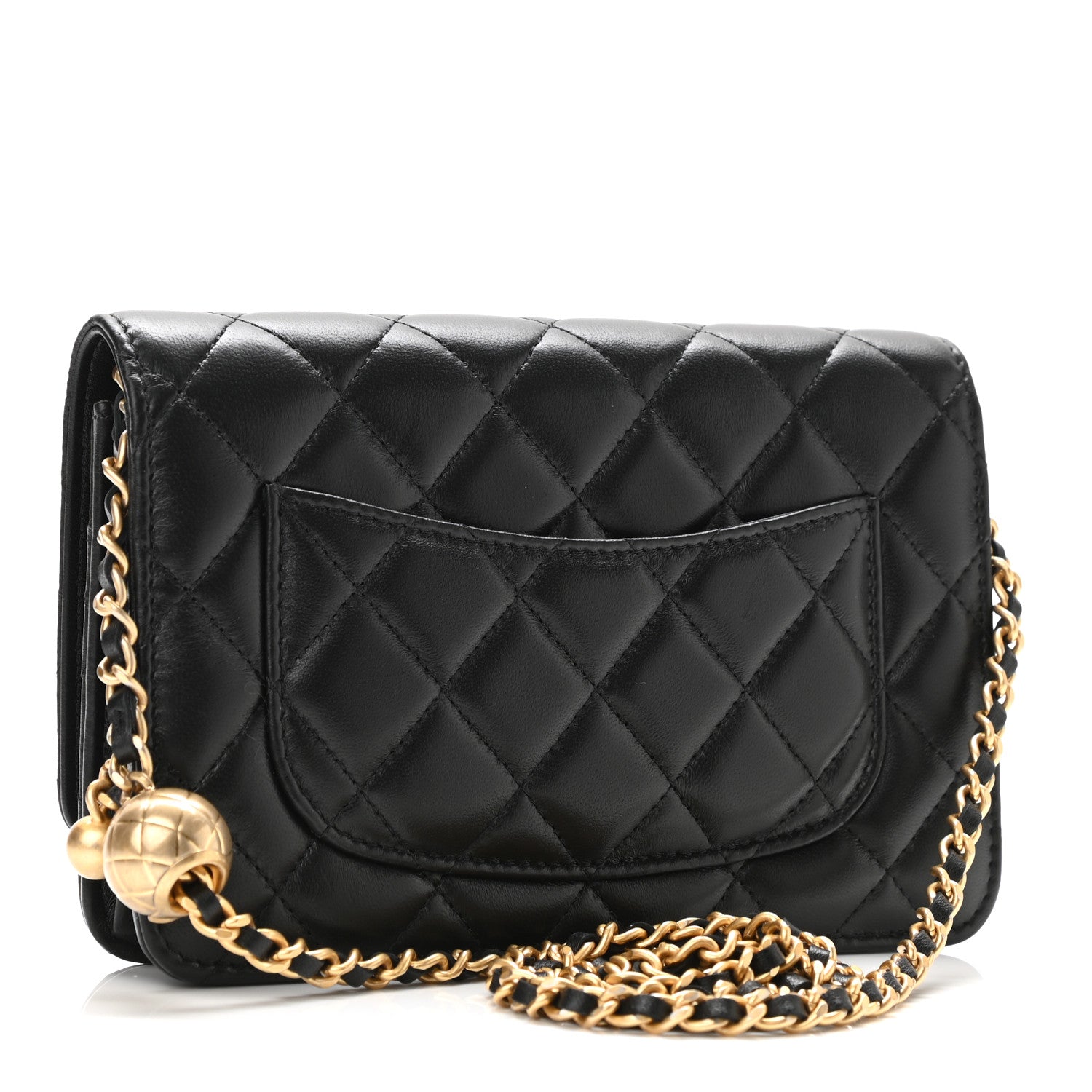 Chanel Lambskin Quilted CC Pearl Crush Wallet on Chain WOC Black 3 of 11