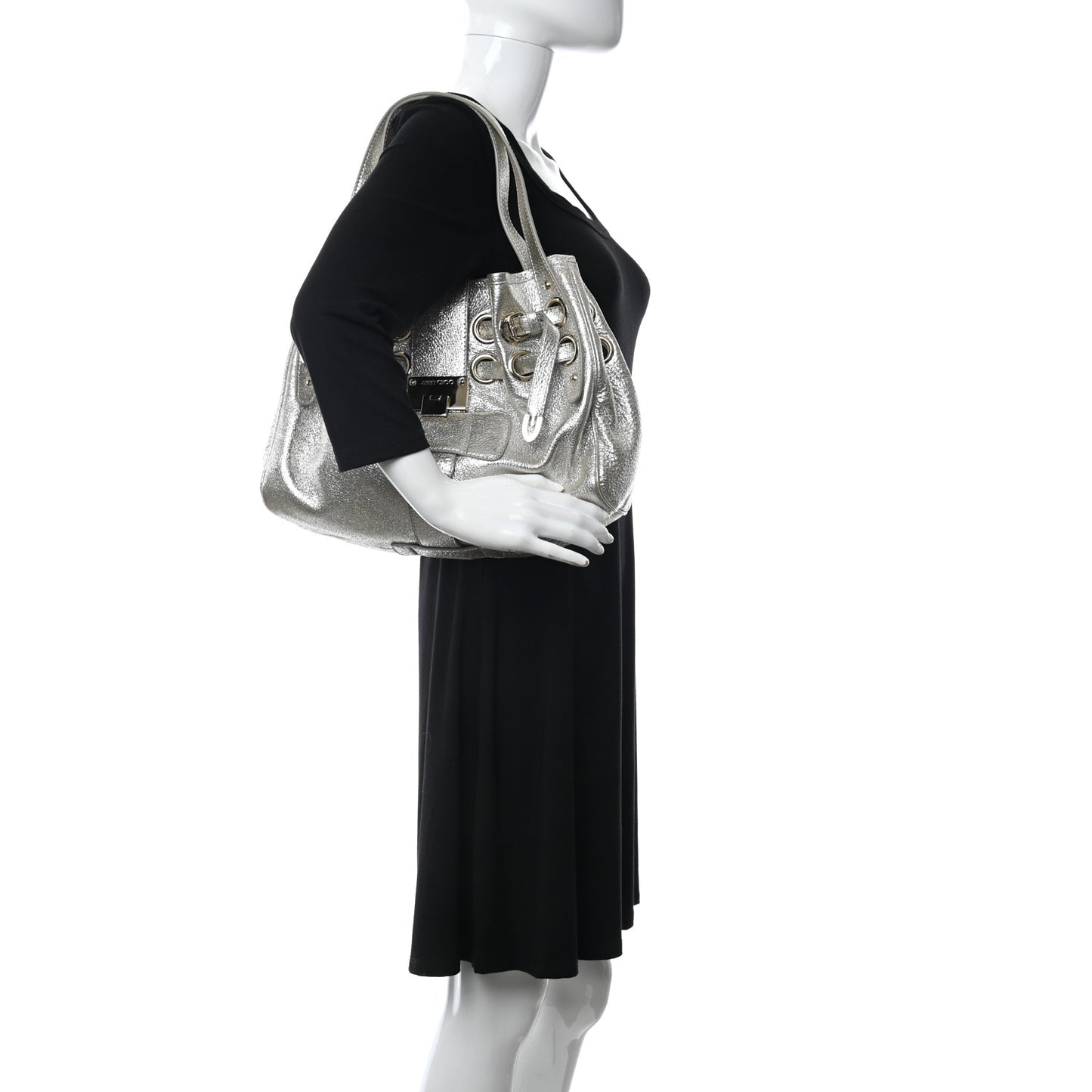 Metallic Calfskin Riki Bag Silver