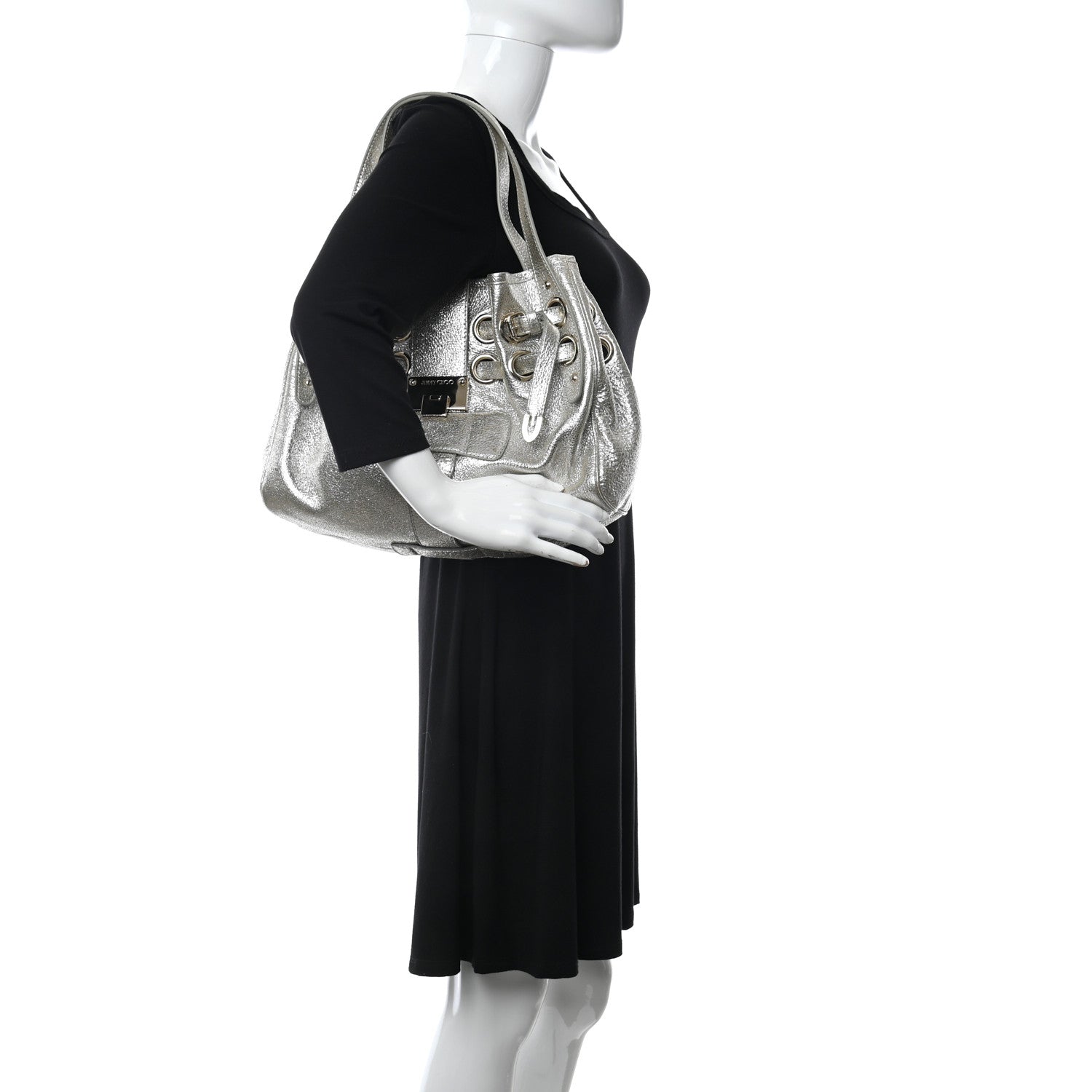 Jimmy Choo Metallic Calfskin Riki Bag Silver 2 of 11