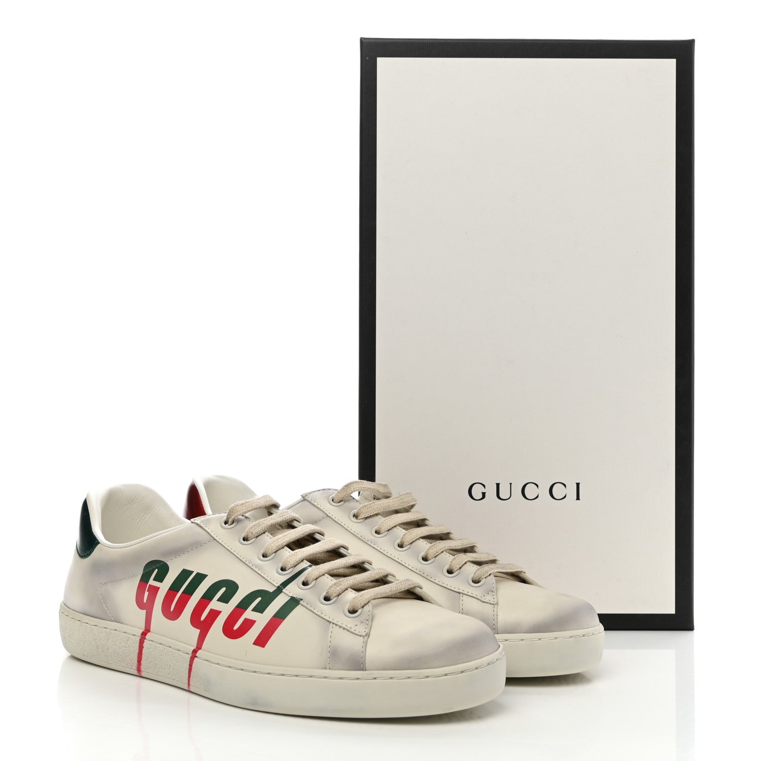 Gucci Distressed Calfskin Mens Ace Blade Sneakers 8 White 10 of 10