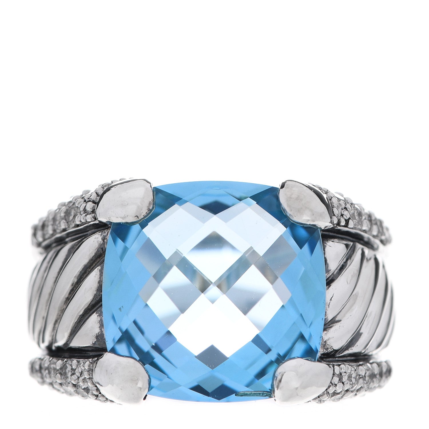 David Yurman Sterling Silver Blue Topaz Diamond 14mm Cocktail Ring 57 8 1 of 7