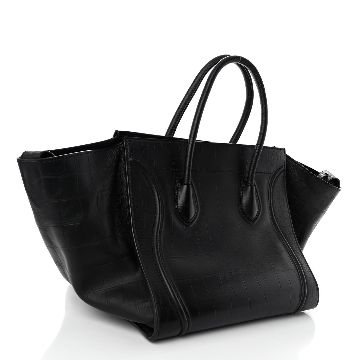 Crocodile Embossed Calfskin Medium Phantom Luggage Black