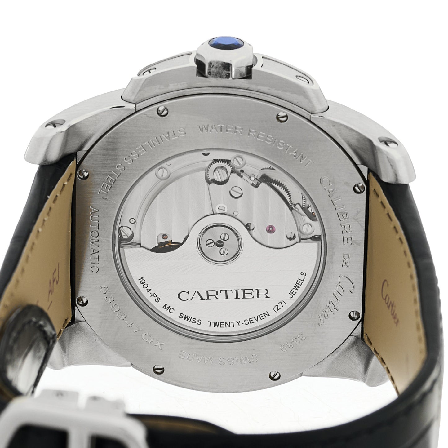 Stainless Steel Alligator 42mm Calibre de Cartier Automatic Watch Black