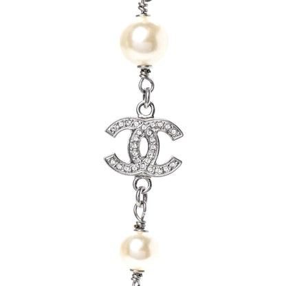 Chanel Graduated Pearl Crystal CC Long Necklace Silver 6 of 6
