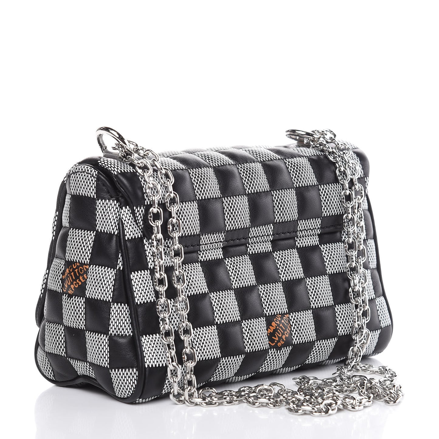 Calfskin Damier Twist Shoulder Bag BB Black White