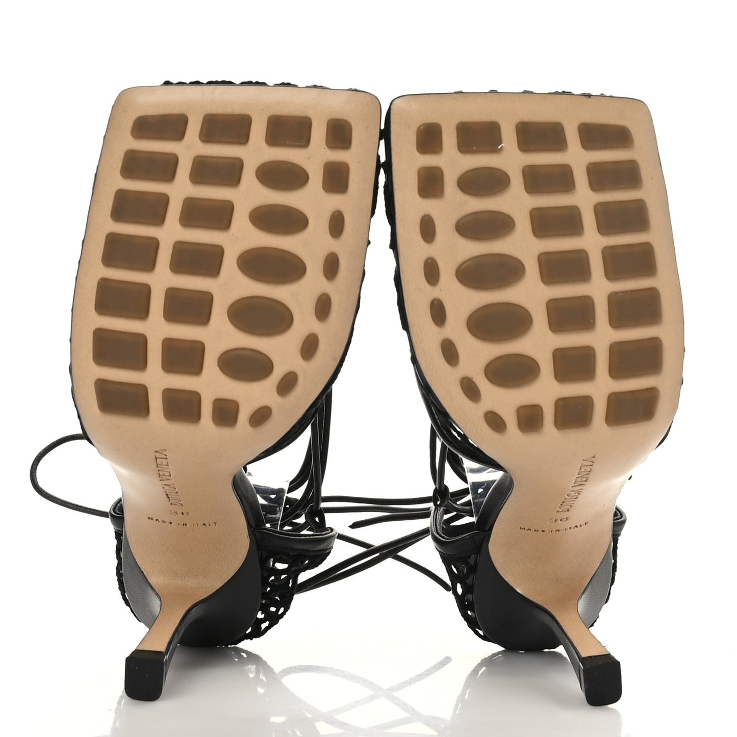 Mesh Nappa Stretch Ankle Tie Sandals 36 Black