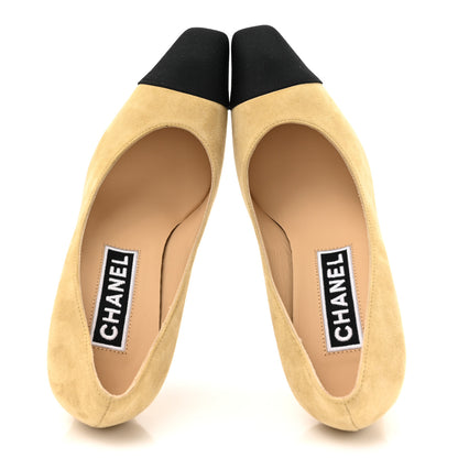 Chanel Suede Grosgrain Cap Toe CC Pumps 36 Beige Black 2 of 11