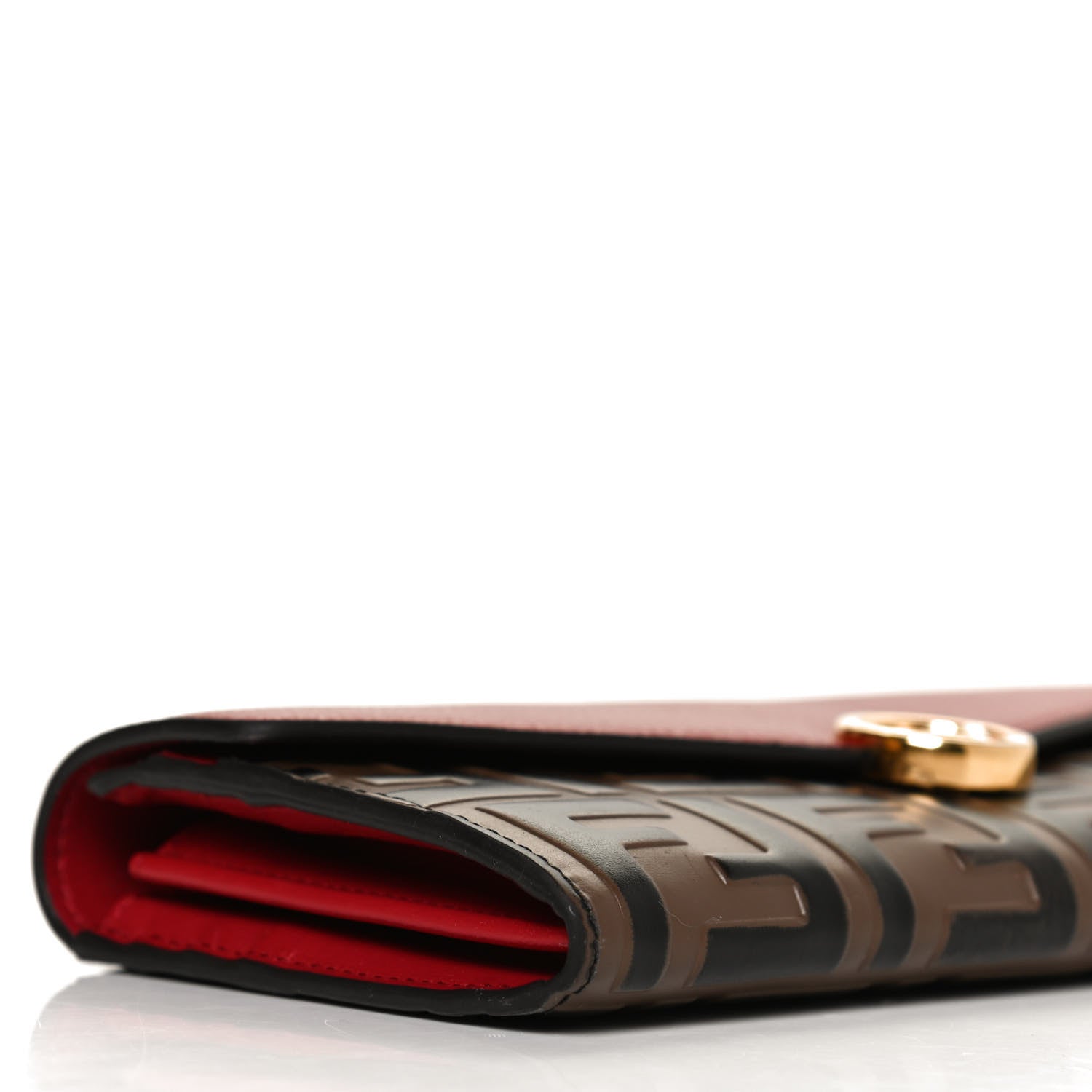 Fendi Vitello Cruise F is Fendi Bi-Color FF 1974 Embossed Continental Envelope Wallet Maya Black Fragola 7 of 11