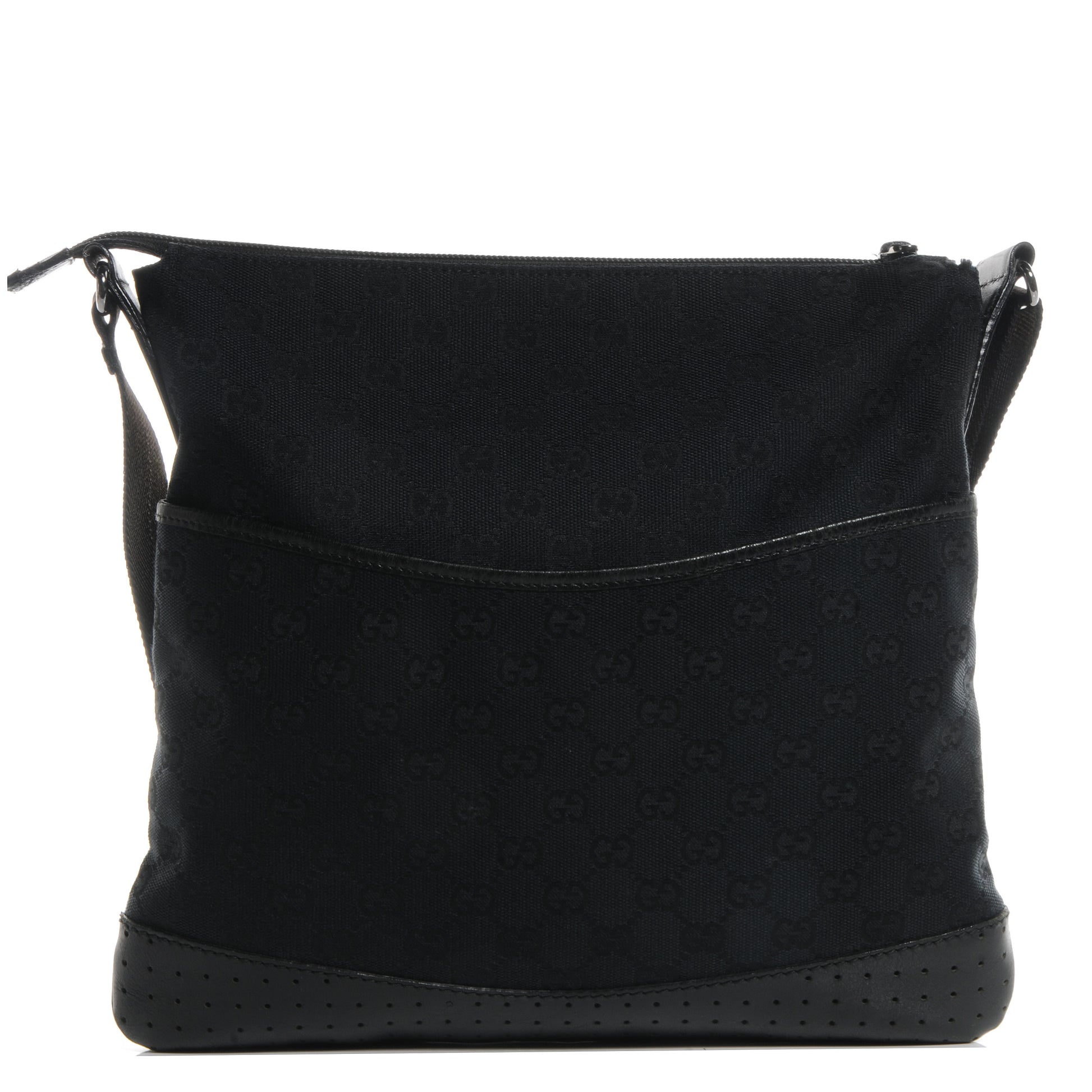 Gucci Monogram Calfskin Perforated Medium Flat Messenger Bag Black 1 of 7