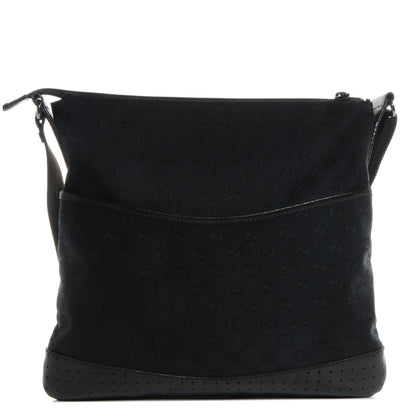 Gucci Monogram Calfskin Perforated Medium Flat Messenger Bag Black 1 of 7