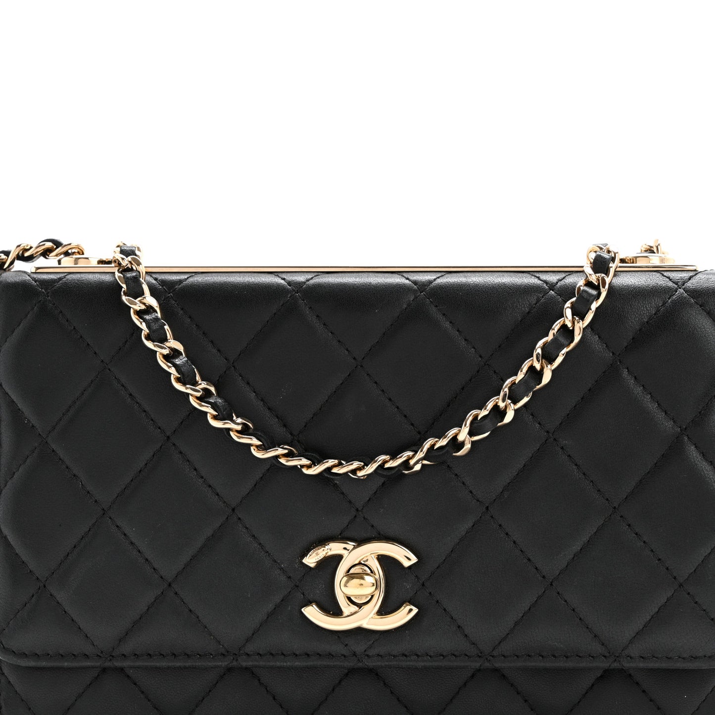 Lambskin Quilted Trendy CC Wallet On Chain WOC Black
