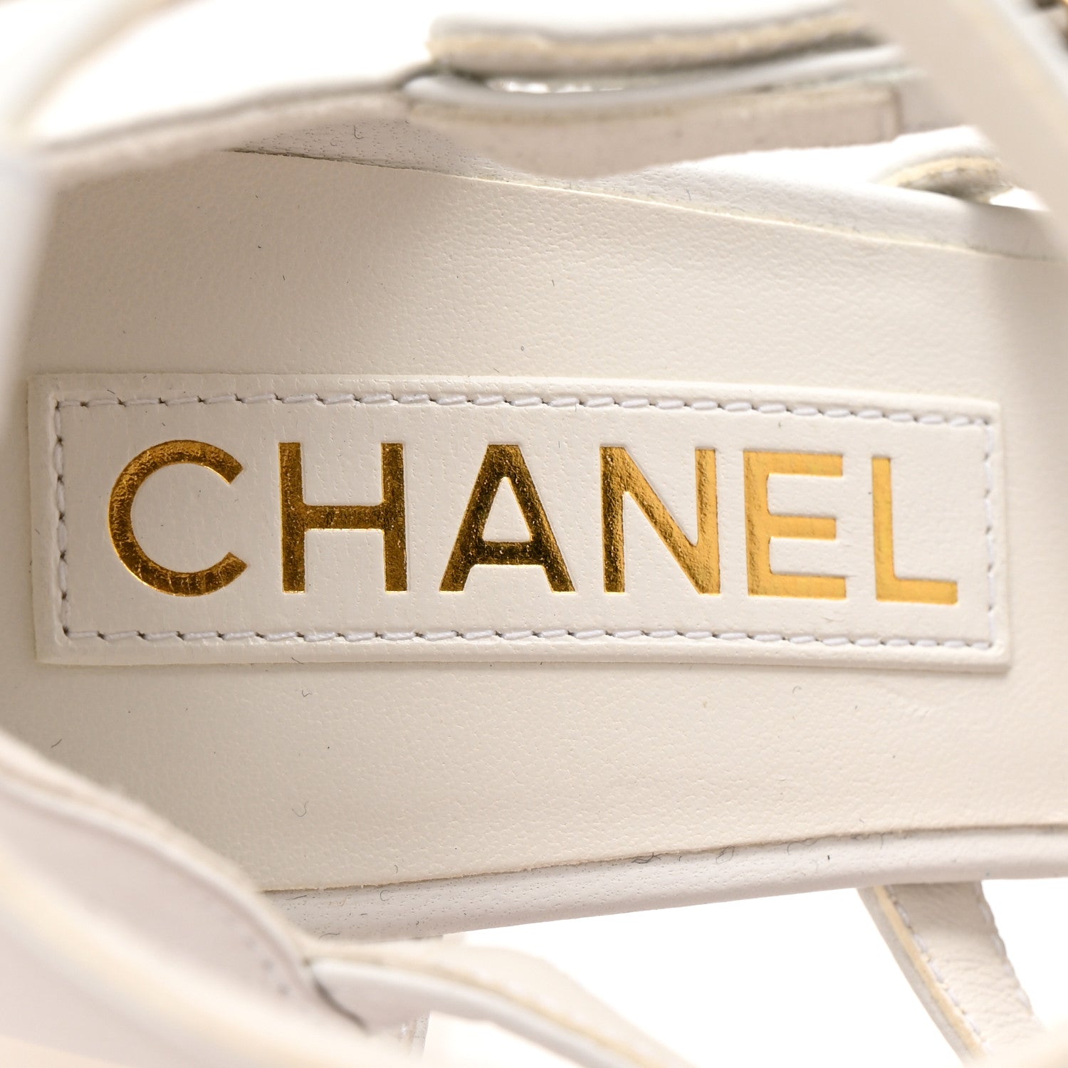 Chanel Lambskin Grosgrain Bow Camellia Mary Jane Pumps 38 White Black 8 of 11