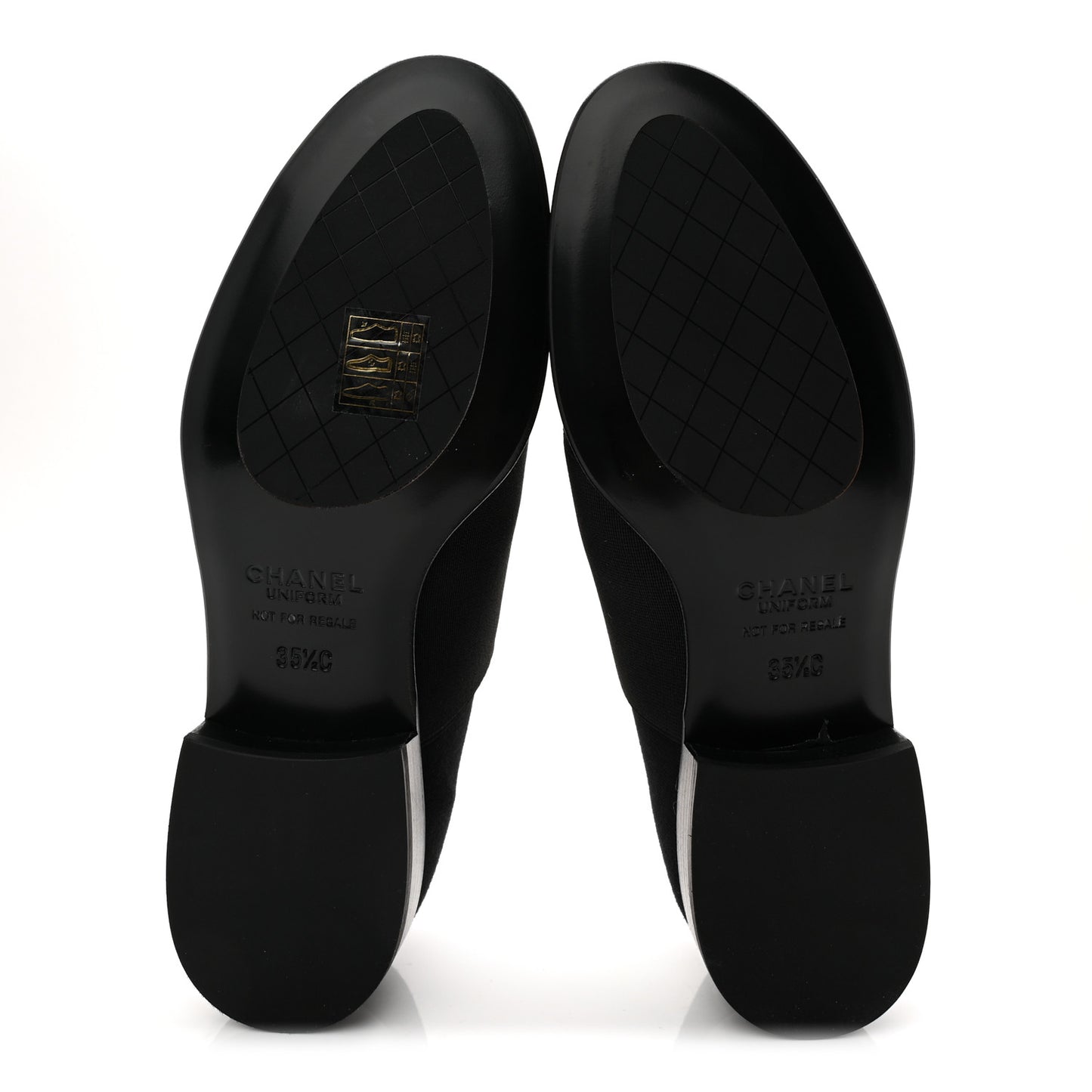 Calfskin Elastic Lace Up Cap Toe CC Loafers 35.5 Black