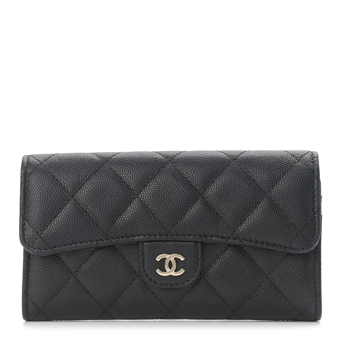 Caviar Quilted Medium Gusset Flap Wallet Black