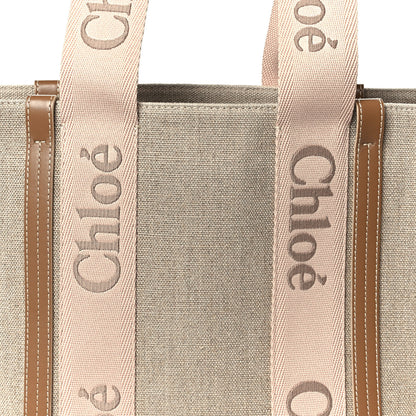 Chloe Linen Calfskin Medium Woody Ribbon Tote Blushy Beige 8 of 10