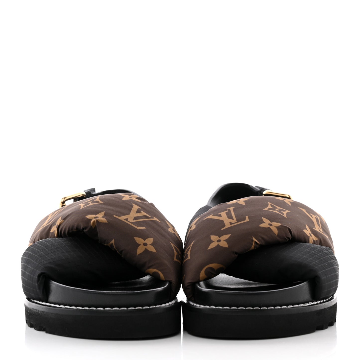 Calfskin Padded Nylon Monogram Paseo Flat Comfort Sandals 36 Black