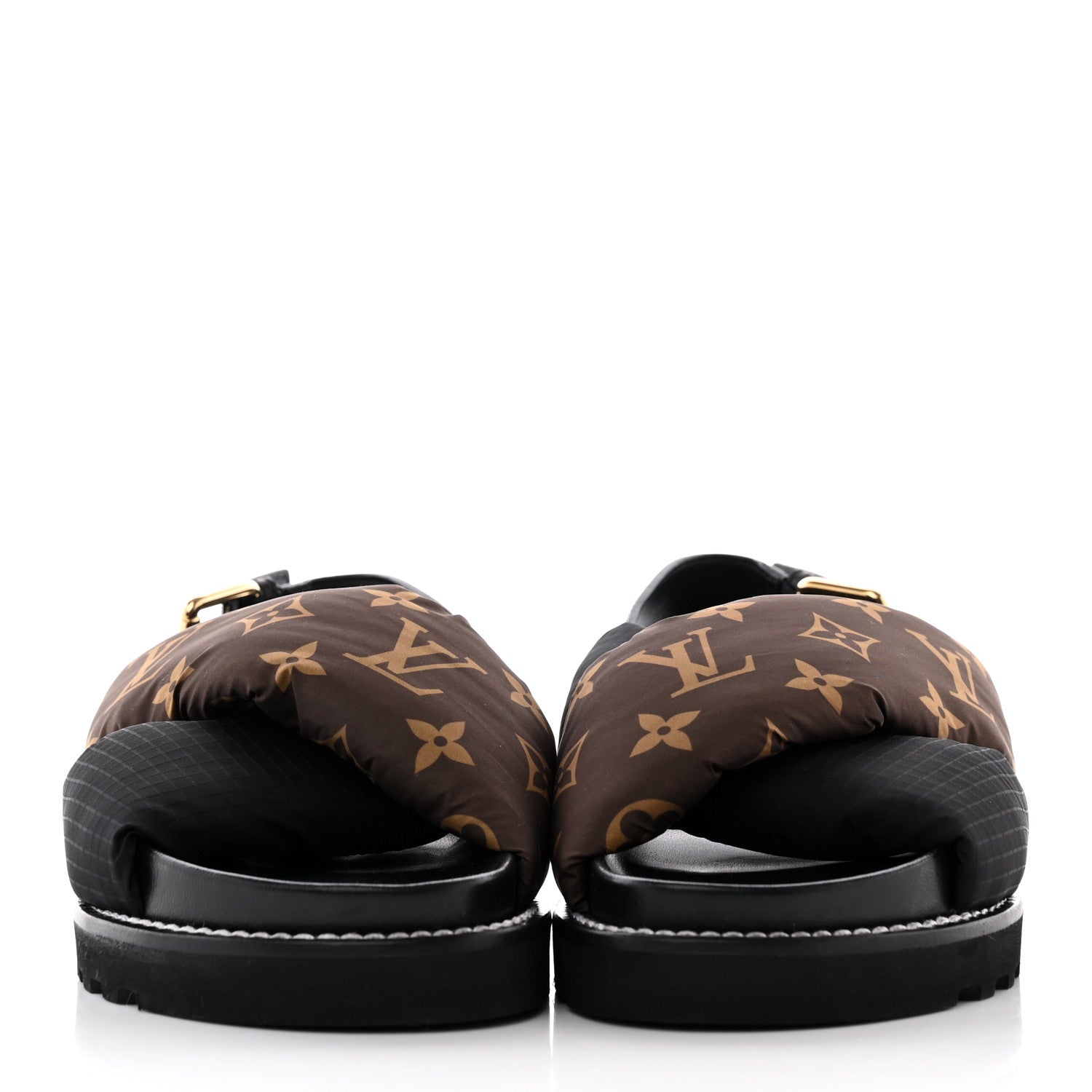 Louis Vuitton Calfskin Padded Nylon Monogram Paseo Flat Comfort Sandals 36 Black 2 of 14