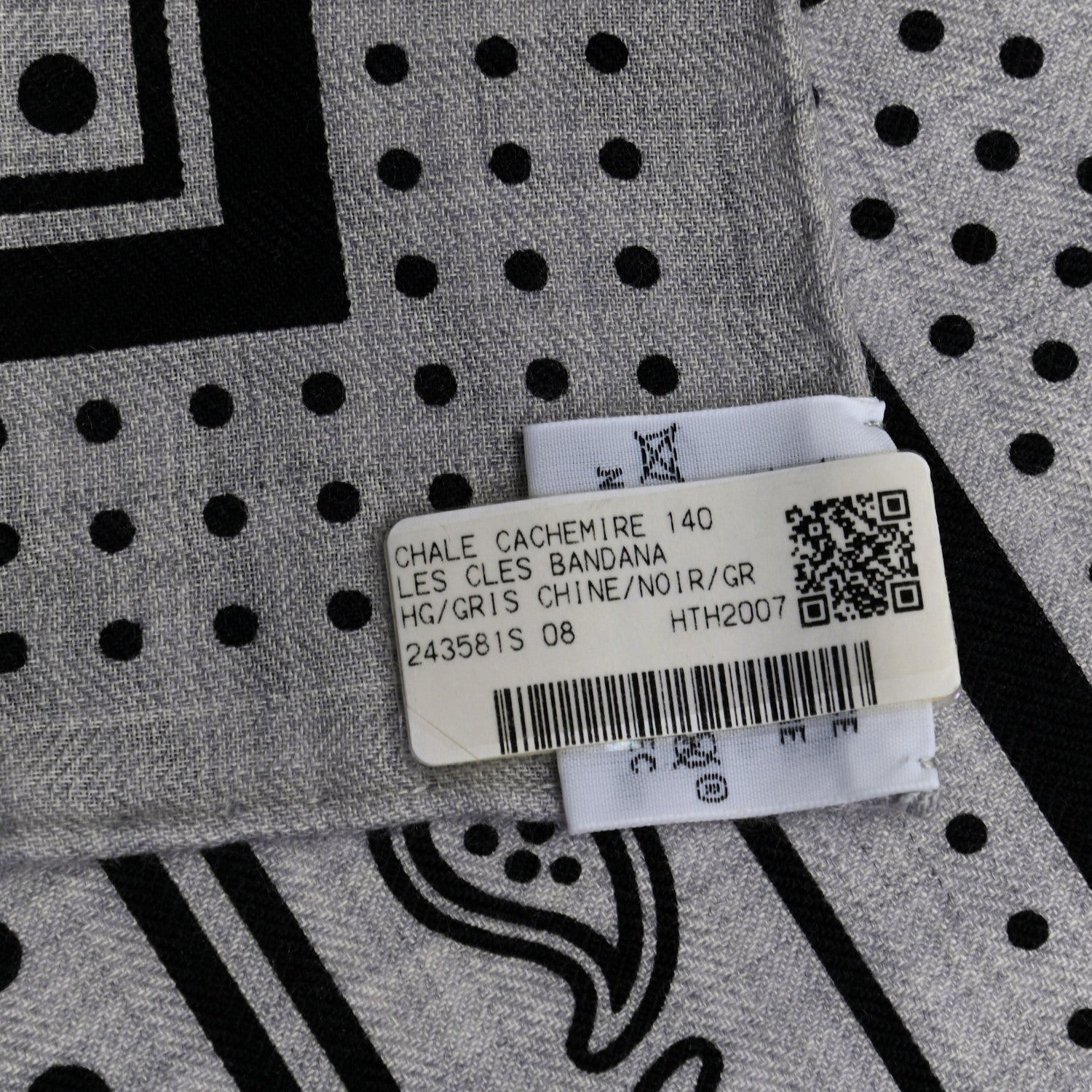 Hermes Cashmere Silk Les Cles Bandana Shawl 140 Gris Chine Black 5 of 5
