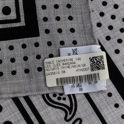 Hermes Cashmere Silk Les Cles Bandana Shawl 140 Gris Chine Black 5 of 5