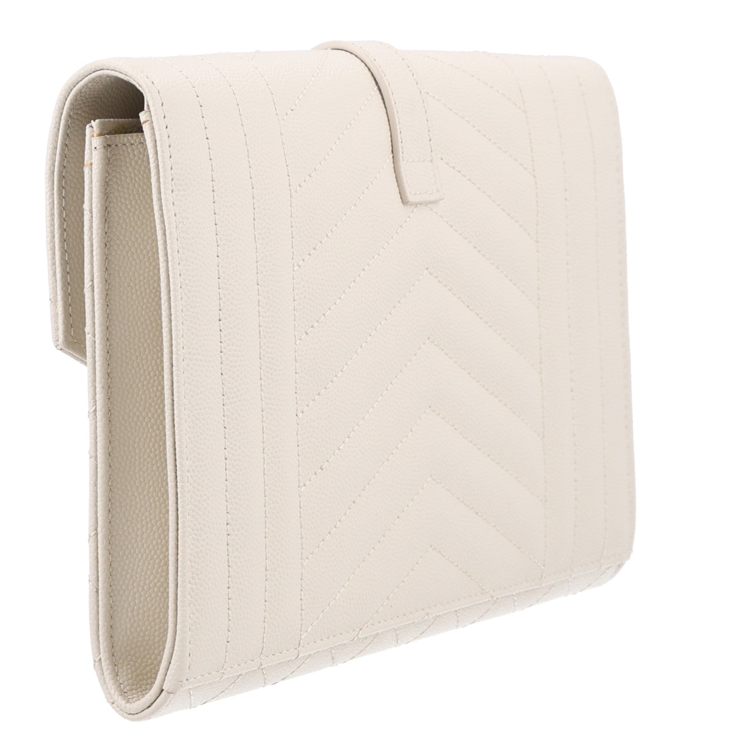 Saint Laurent Grain De Poudre Textured Mixed Matelasse Triquilt Monogram Clutch Crema Soft 3 of 10