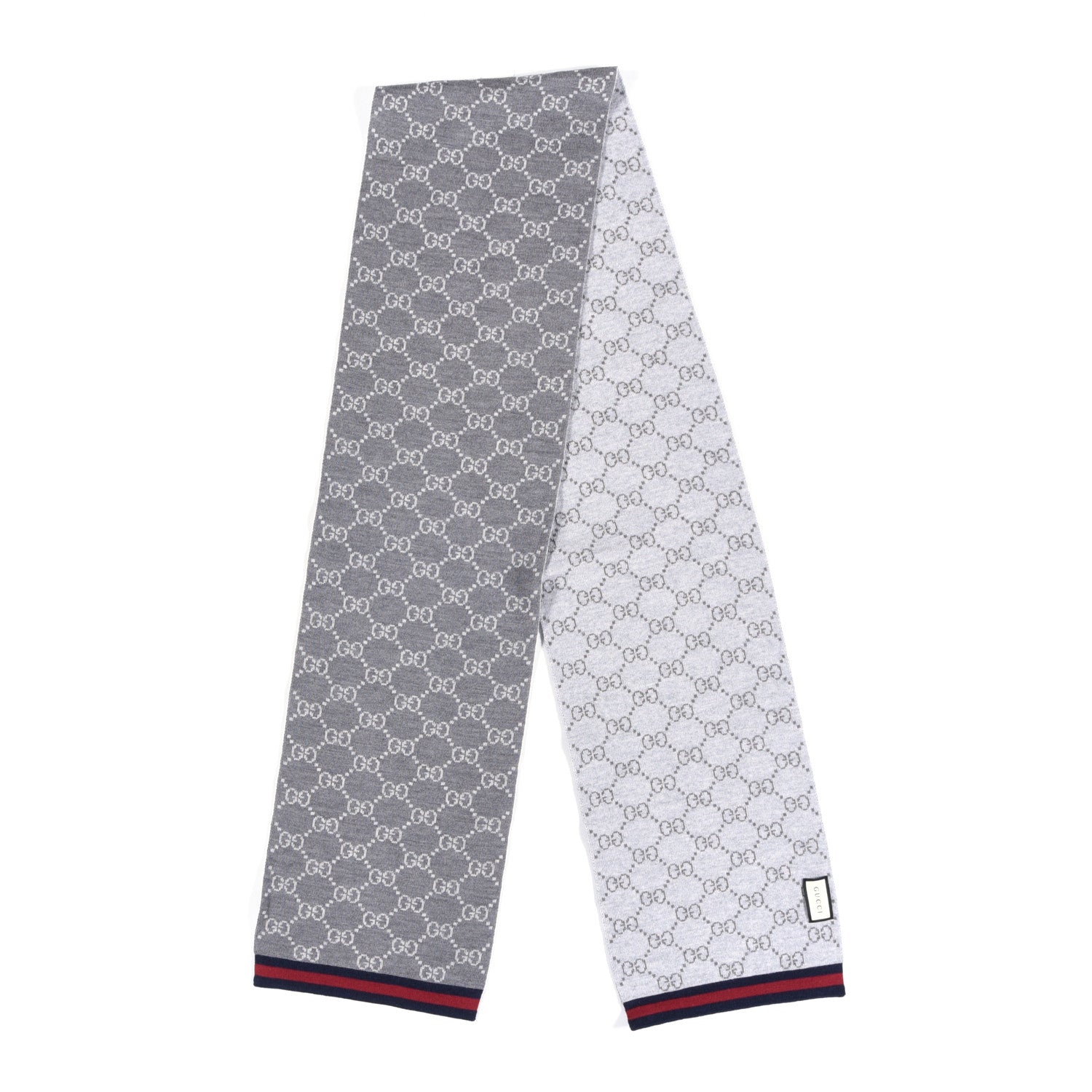 Gucci Wool Tricot GG Monogram Web Solange Scarf Coffee Ivory 2 of 4