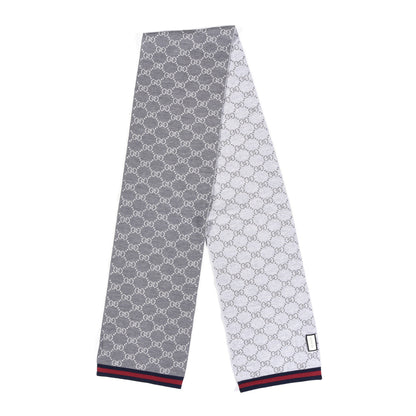 Gucci Wool Tricot GG Monogram Web Solange Scarf Coffee Ivory 2 of 4