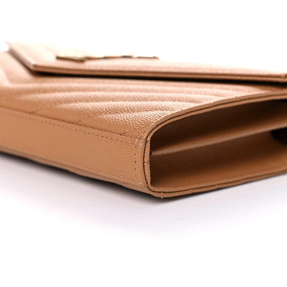 Saint Laurent Grain De Poudre Matelasse Chevron Monogram Chain Wallet Dune 8 of 10